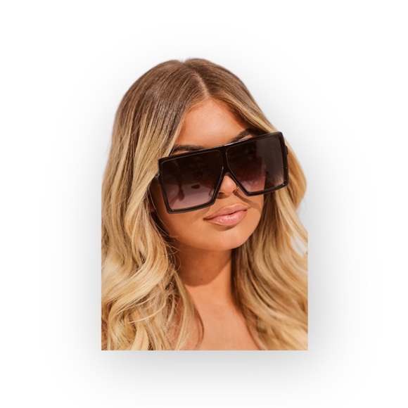 new Oversize Retro Flat Top Translucent Sunglasses ☀︎︎ Black / Blue Pink Lens - Picture 10 of 16